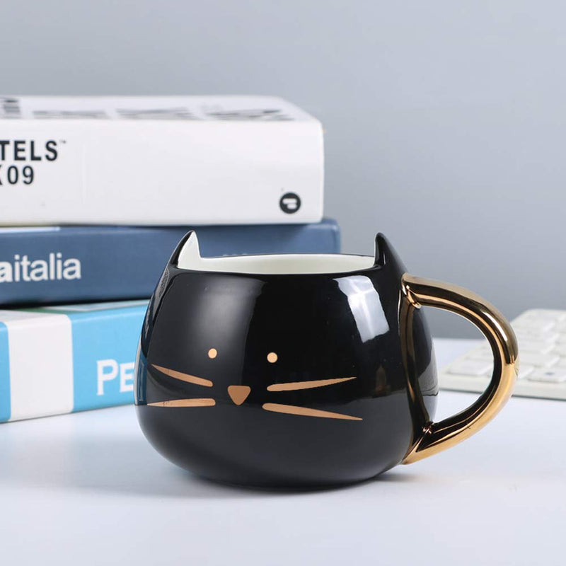  [AUSTRALIA] - Koolkatkoo Cute Ceramic Cat Coffee Mug 12 oz Cat Lovers Kitty Tea Mugs Gifts for Women Girls Black black-gold