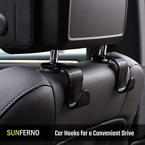  [AUSTRALIA] - Sunferno Car Headrest Hooks 4 Pack - Exceptionally Stylish Back Seat Hanger for Your Purse, Grocery Bags, Handbag to Keep Them from Sliding Around While Driving - Car Seat Organizer Accessory - Black