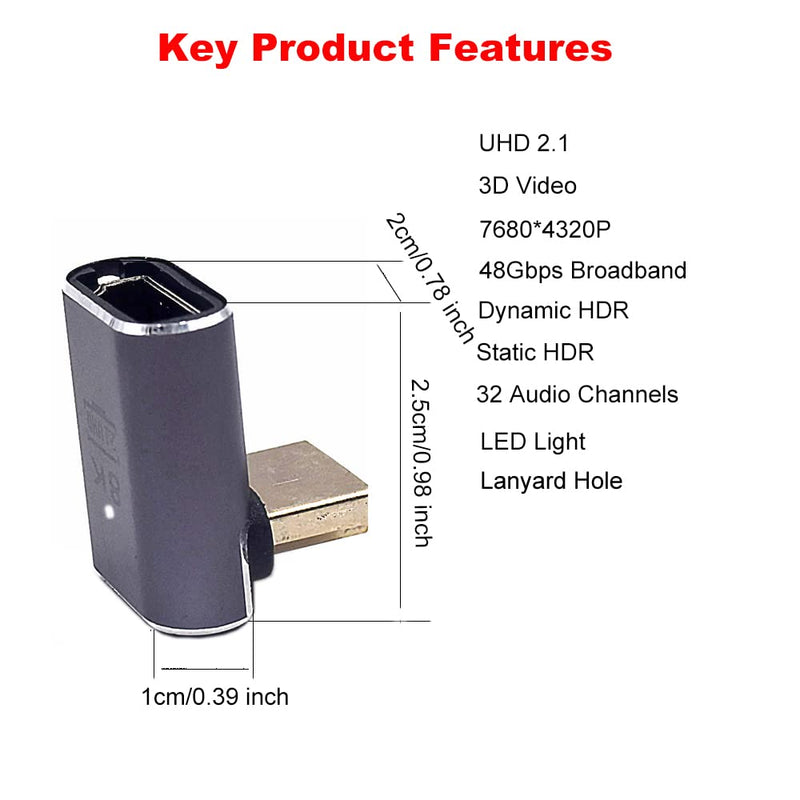  [AUSTRALIA] - Kework 2 Pack 8K UHD HDMI Adapter, 48Gbps 3D HDMI 2.1 Version Extender, 90 Degree Down Angle HDMI 2.1 Male to HDMI 2.1 Female Extension Adapter Connector Coupler, Support 8K@60Hz 4K@120Hz, 7680*3420P Down Angle HDMI Male to HDMI Female