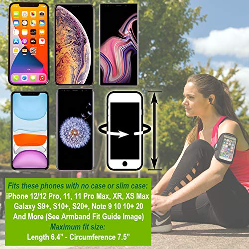 Tune Belt AB91 Cell Phone Armband Holder Case for iPhone 12/12 Pro, 11, 11 Pro Max, XS Max, XR, Samsung Note 20/10/10 Plus, Galaxy S20/S20+, S10/S10+ and More for Running & Working Out (Black) Black - LeoForward Australia