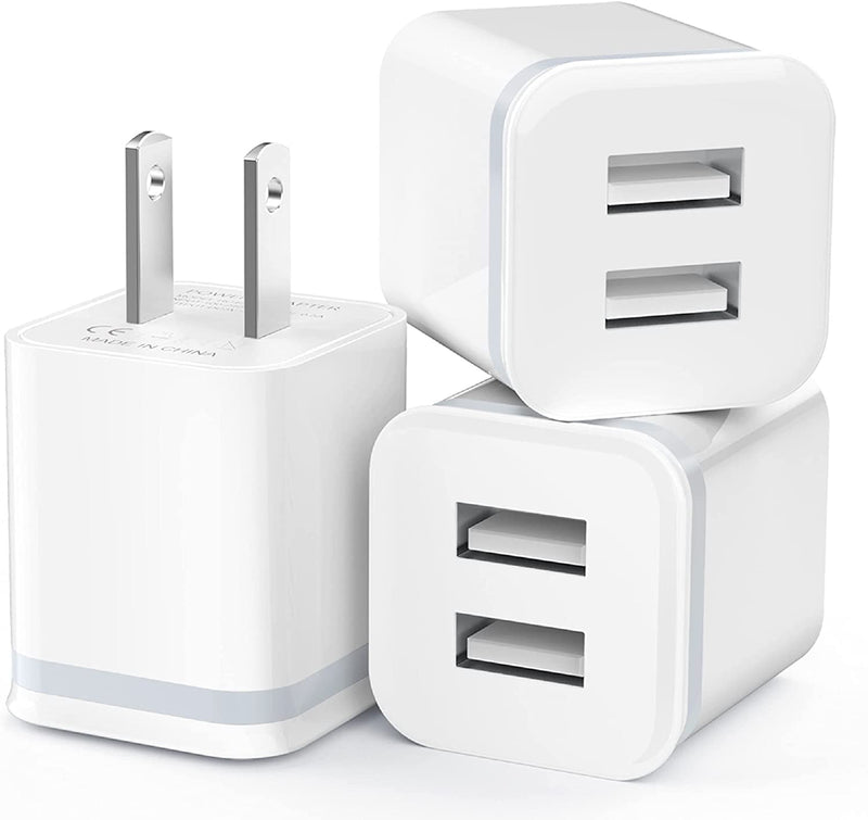  [AUSTRALIA] - USB Wall Charger, LUOATIP 3-Pack 2.1A/5V Dual Port USB Cube Power Adapter Charger Plug Block Charging Box Brick for iPhone 13 12 11 Pro Max SE XS XR X 8 7 6 6S Plus, Samsung, LG, Moto, Android Phones