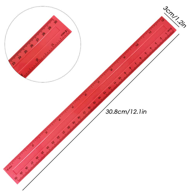  [AUSTRALIA] - 6 Pack Measuring Tools, DaKuan Plastic Straight Ruler (12 Inch, 4 Colors）and Protractor 180 Degree (6 Inch, Transparent)