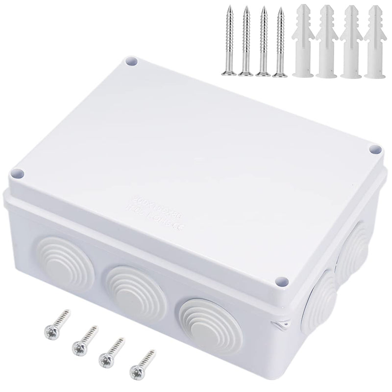  [AUSTRALIA] - Zulkit Junction Box ABS Plastic Dustproof Waterproof IP65 Universal Electrical Boxes Project Enclosure White 7.9 x 6.1 x 3.1 inch (200 x155 x 80mm) 7.9"x 6.1" x 3.1" With Holes