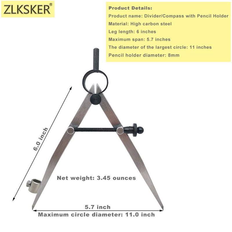 ZLKSKER 6 inch Professional Leather Work Divider, Woodworking Compass with Pencil Holder, Spring Divider Wing Compass - LeoForward Australia