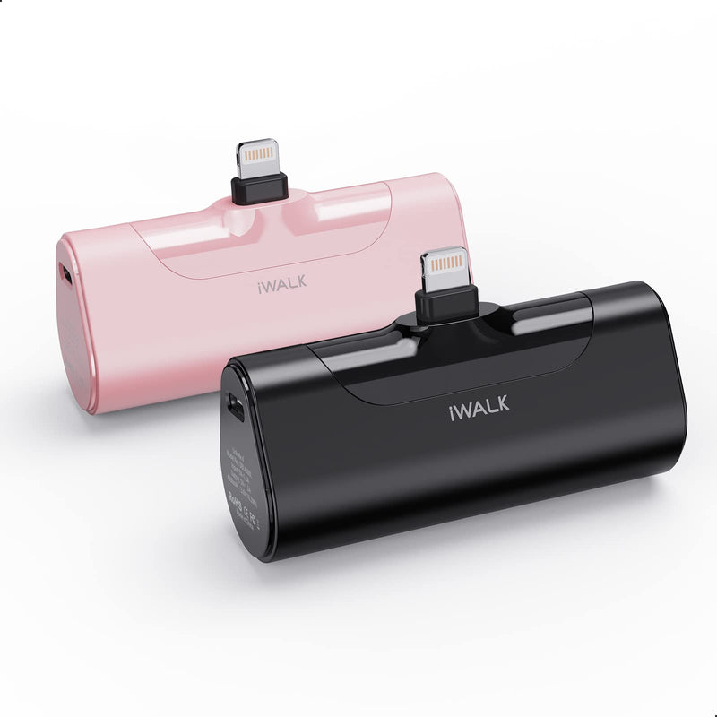 [AUSTRALIA] - iWALK LinkPod 4 Portable Charger Power Bank 4500mAh 【2 Pack】 Small and Cute Battery Pack Compatible with iPhone 14/14Plus/13/13 Pro/13 Pro Max /12/12 Pro/12 Pro Max/11 Pro/XR/X/8/6s，Airpods and More Black+Pink