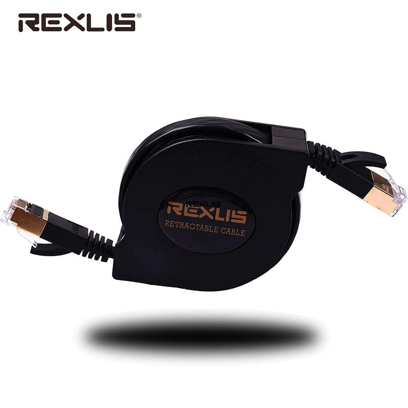  [AUSTRALIA] - High-Class Retractable Cat 7 Flat Ethernet Network Cable 4.9 FT (1.5 M), REXUS 10 Gigabit High Speed LAN Wires Internet Patch Cable with RJ45 Gold Plated Connector for PC,Laptop,Router.(C7R15) 4.9 feet