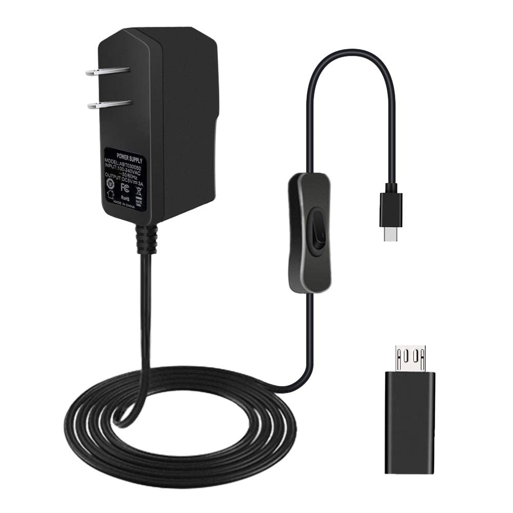  [AUSTRALIA] - GeeekPi Raspberry Pi 4 Power Supply with ON/Off Switch, 5V 3A USB-C Charger for Raspberry Pi 4 Model B, Power Adapter with Type-C to Micro USB Adapter for Raspberry Pi 3B+/3B