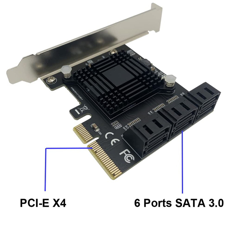  [AUSTRALIA] - PCI-E SATA Expansion Card 6 Ports PCIe x4 to SATA 3.0 6Gbps Expansion Controller Adapter Card with 6 SATA Cables and Low Profile Bracket, Non-Raid( ASM1166 ) (PCIE X4 SATA 6 Ports) PCIE X4 SATA 6 Ports