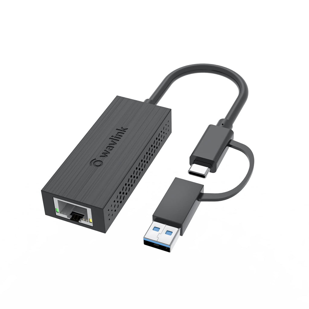  [AUSTRALIA] - USB C to Ethernet Adapter,WAVLINK 2.5G 2-in-1 USB 3.2 Type A/Type C to 2.5 Gigabit RJ45 LAN Network Portable Cable Converter,Compatible for Microsoft Windows, Mac OS, iPadOS and More-Black USB to Ethernet Adapter