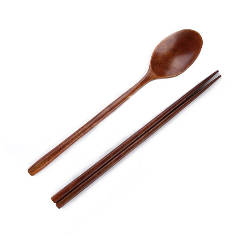  [AUSTRALIA] - Ecloud Shop Woden Spoon Chopsticks Sets Korean dinnerware Combinations 2pcs Brown 2-set Spoon Chopsticks