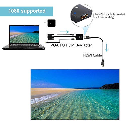  [AUSTRALIA] - VGA to HDMI, Onten 1080P VGA to HDMI Adapter (Male to Female) for Computer, Desktop, Laptop, PC, Monitor, Projector, HDTV with Audio Cable and USB Cable (Black)