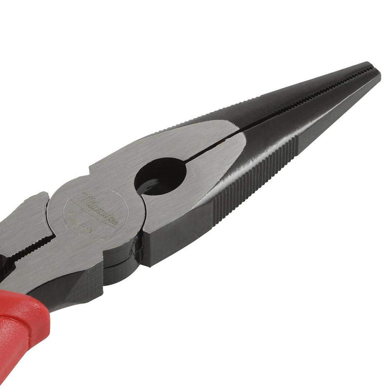  [AUSTRALIA] - Milwaukee 48-22-6101 8-Inch Long Nose Pliers with Reaming Head and Onboard Fish Tape Pulling