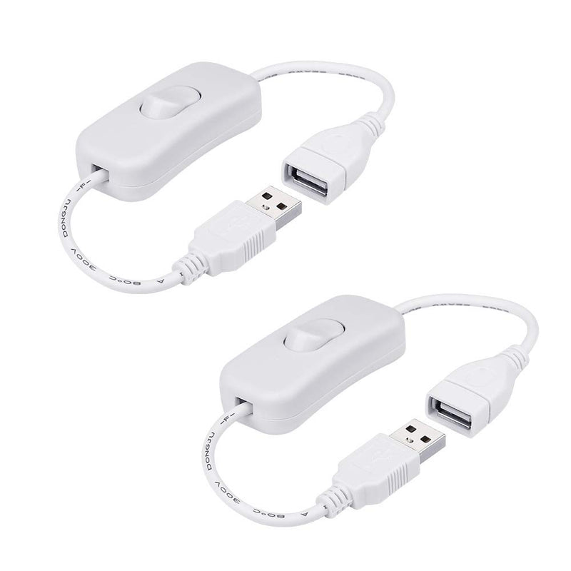  [AUSTRALIA] - Electop 2 Pack Male to Female USB Cable with On/Off Switch, USB Extension Inline Rocker Switch for Driving Recorder, LED Desk Lamp, USB Fan, LED Strip（White） White