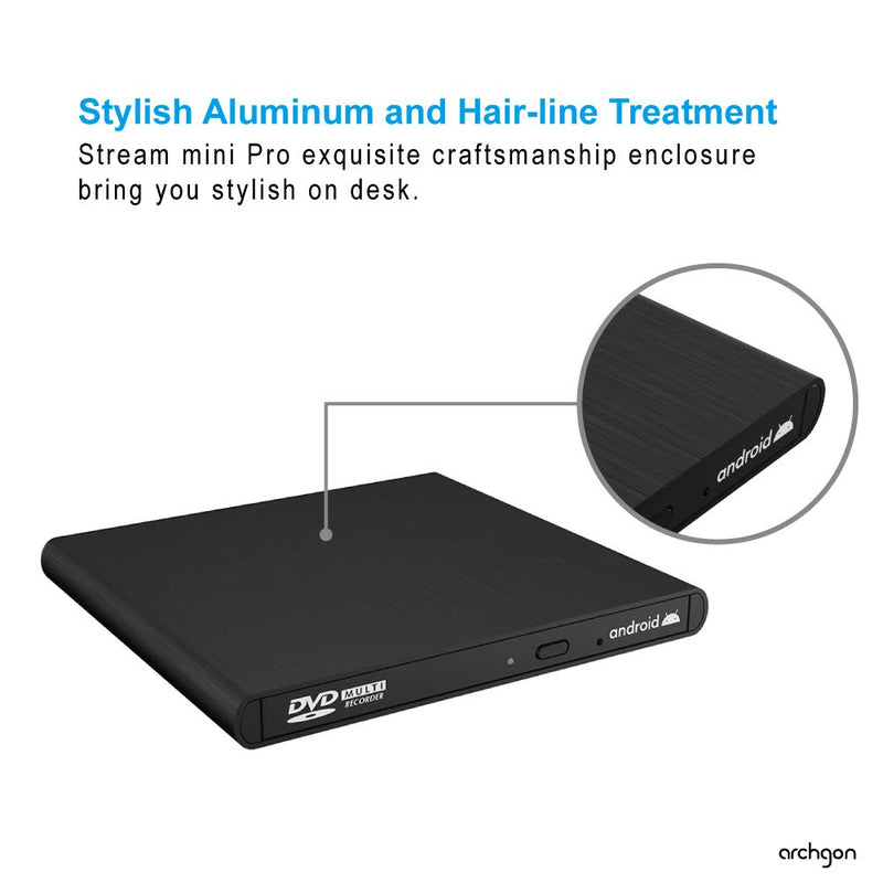  [AUSTRALIA] - Archgon External CD DVD Drive Support Android TV, Smartphone, Tablet and Projector | Free Android APP Available | Windows 10 and Mac Compatible | Model Stream Mini Pro