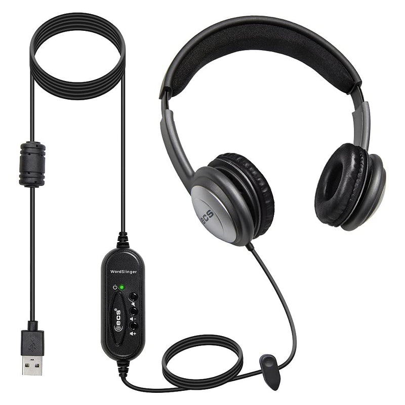  [AUSTRALIA] - ECS WordSlinger Over Head USB Transcription Headset | Medical Transcriber Equipment Earphones with Letherette Cushioning |Transcribing Headphones with Volume Control and Noise Reduction