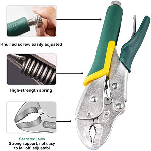 AIRAJ 7" Curved Jaw Locking Pliers, Durable Chrome-vanadium Steel Hand Tool, Vise Grips & Locking Pliers with Soft Rubber Handle for Home & Workshop Use 7IN - LeoForward Australia