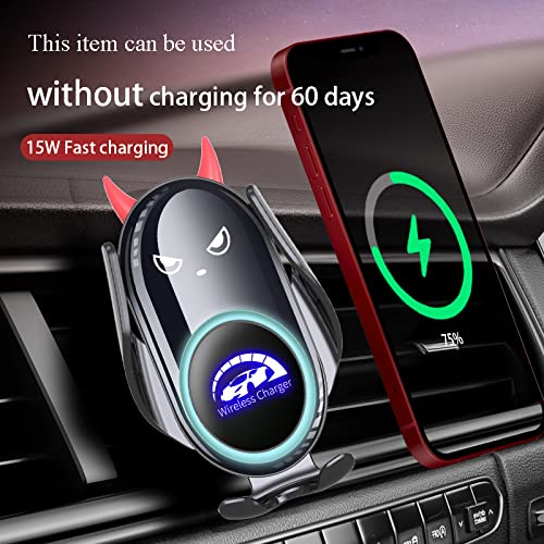  [AUSTRALIA] - Peanutech Wireless Car Charger Mount, Auto Clamping 15W Fast Charging, Cute Demon Design Compatible with iPhone 13/ 13Pro/12/12Pro/SE/11/11Pro/XSMax/XS/XR/X/8,Samsung S20/ S10/S9/S8/Note20/ Note10/9