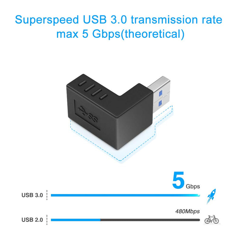 [6 Pack] ELUTENG USB 3.0 90 Degree Right Angle USB Extender Adapter Male to Female USB 3.0 Super Speed Connector UP Down / Left Right USB Extender Coupler Vertical L Shape for USB Devices - LeoForward Australia