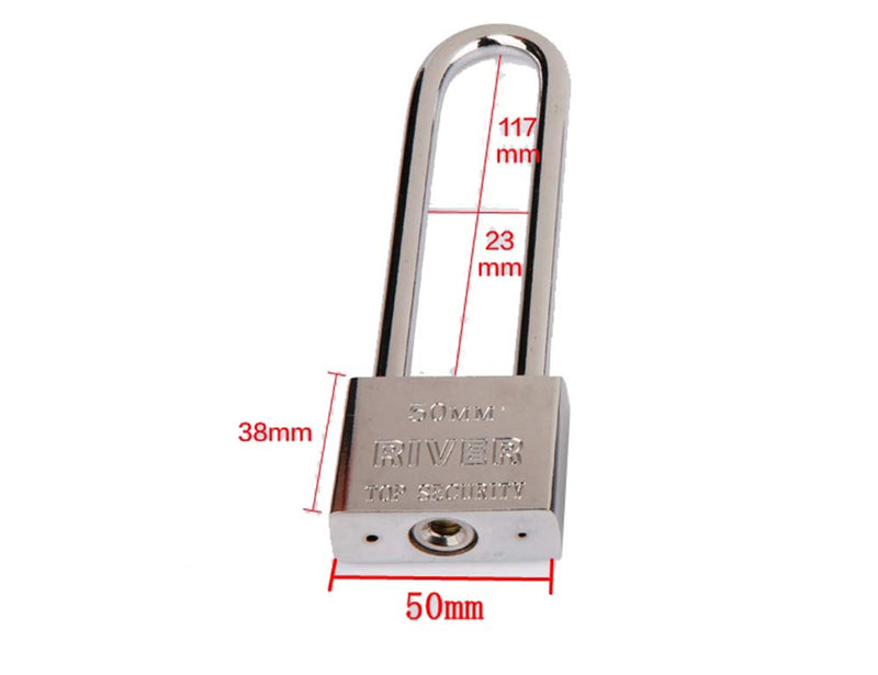  [AUSTRALIA] - Keyed Padlock Long Lock Beam Stainless Steel, Metal and Plated Steel Material for Bike Cabinet Drawer Gate Silver