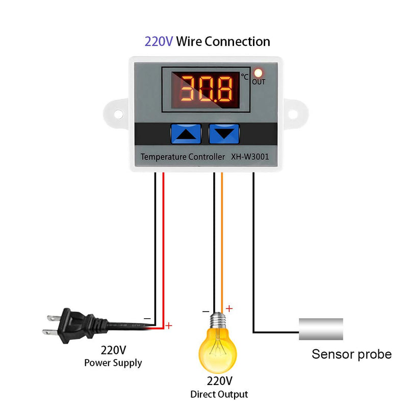  [AUSTRALIA] - XH-W3001 Mini Thermostat Switch with Waterproof Sensor Probe Digital LED Temperature Controller Module Programmable -50 to 110 Degree Heating Cooling Thermostat(220V) 220v