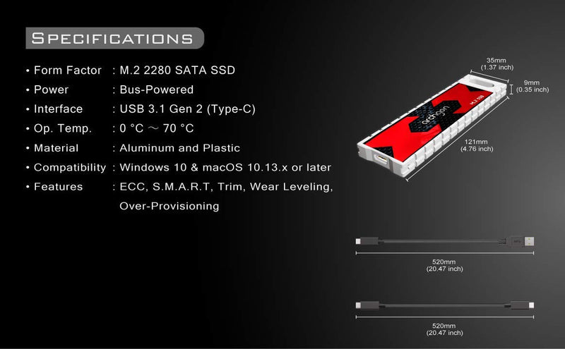 [AUSTRALIA] - Archgon 480GB USB 3.1 Gen.2 Gaming External SSD Portable M.2 Solid State Drive (Model G702K,480GB)