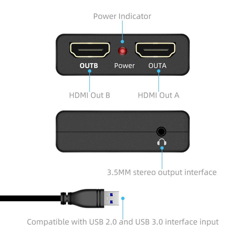  [AUSTRALIA] - UNSTINCER USB 3.0 to Dual HDMI Adapter,Compatible with Windows ChromeBook MacBook,Support 3.5mm Jack Stereo Output Expand 2 Different Display Screens (Dual HDMI Adapter)