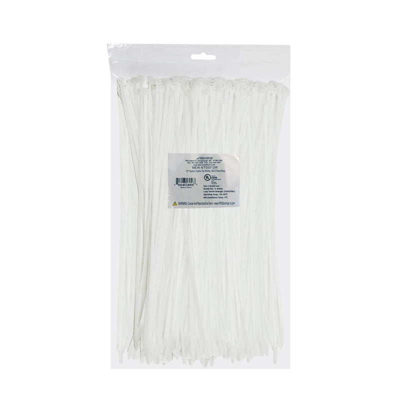  [AUSTRALIA] - Maxxima 10 and 12 Inch Nylon Cable Tie Multipurpose Zip Ties, White (500 Per Pack)