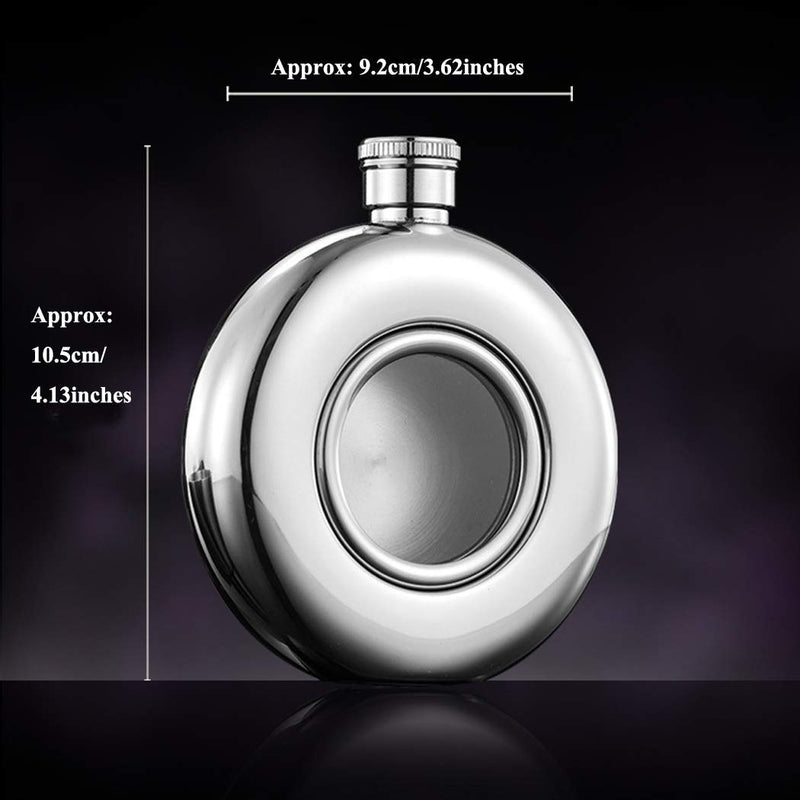  [AUSTRALIA] - iSavage 5oz Classic Round Mirror Finished Hip Flask with Transparent Glass Window, with a Funnel 18/8 Stainless Steel-YM122