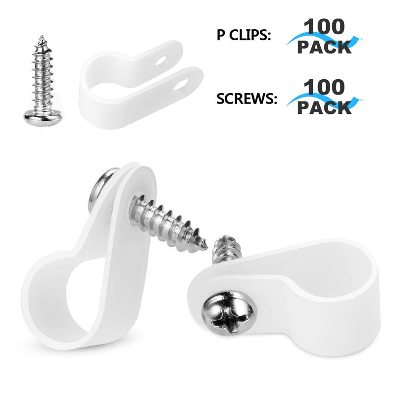  [AUSTRALIA] - LOKMAN 100 Pack 1/4 Inch Rope Light P-Style Mounting Clips with Compatible Stainless Steel Pan Head Phillips Screws 1/4 in (100+100)