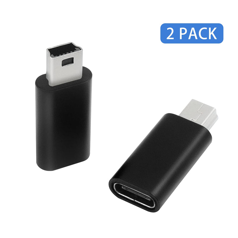  [AUSTRALIA] - Duttek USB C to USB Mini Adapter, Mini USB Adapter, USB C(Female) to Mini USB Adapter(Male), USB Mini to USB C Adapter, Connector Compatible with MP3 Players, Computer,GPS, (Black) 2 Pack