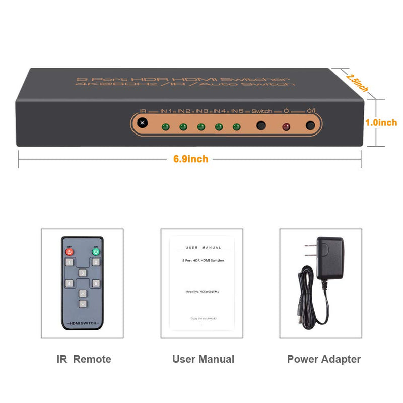 [AUSTRALIA] - iArkPower 5 Port 4K@60Hz HDMI Switch with Remote Support HDR10, Dolby Vision, Dolby Atmos, HDCP2.2, YCbCr 4:4:4, CEC