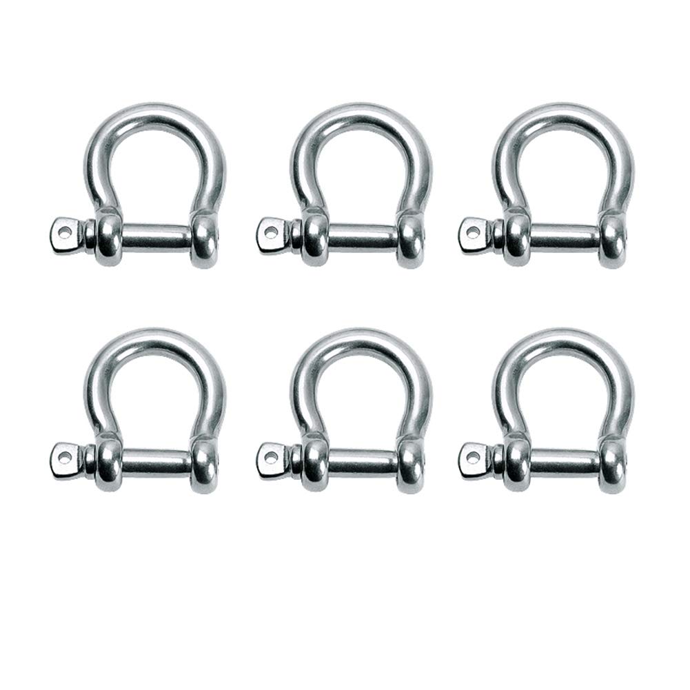  [AUSTRALIA] - 6 PCS M6 Stainless Steel Bow Shackle 1/4" (5.6mm) Forged Anchor Bow Shackle with Screw Pin for Paracord Jewelry Marine, Silver Color