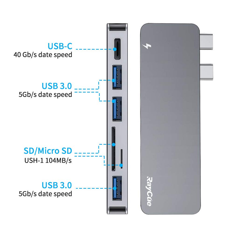 USB C Hub, 6 in 1 Type C Aluminum Hub Adapter MacBook Pro Accessories with 3 x USB 3.0 Ports, TF/SD Card Reader, USB C Port with 40Gb/S Speed, Support for MacBook Pro 13″ and 15″2016-2018 - LeoForward Australia