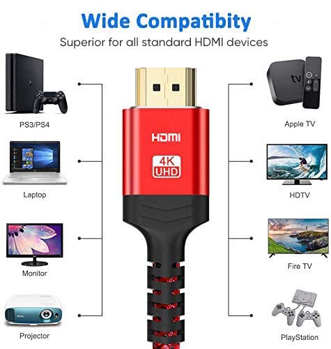 4K HDMI Cable 6.6FT-2PACK, Highwings High Speed 18Gbps HDMI 2.0 Cable, 4K HDR 3D 4K@60Hz 2160P 1080P HDCP 2.2 ARC Ethernet-Braided HDMI to HDMI Cord-Compatible with Fire TV, UHD TV, Monitor-Red 6.6 feet - LeoForward Australia