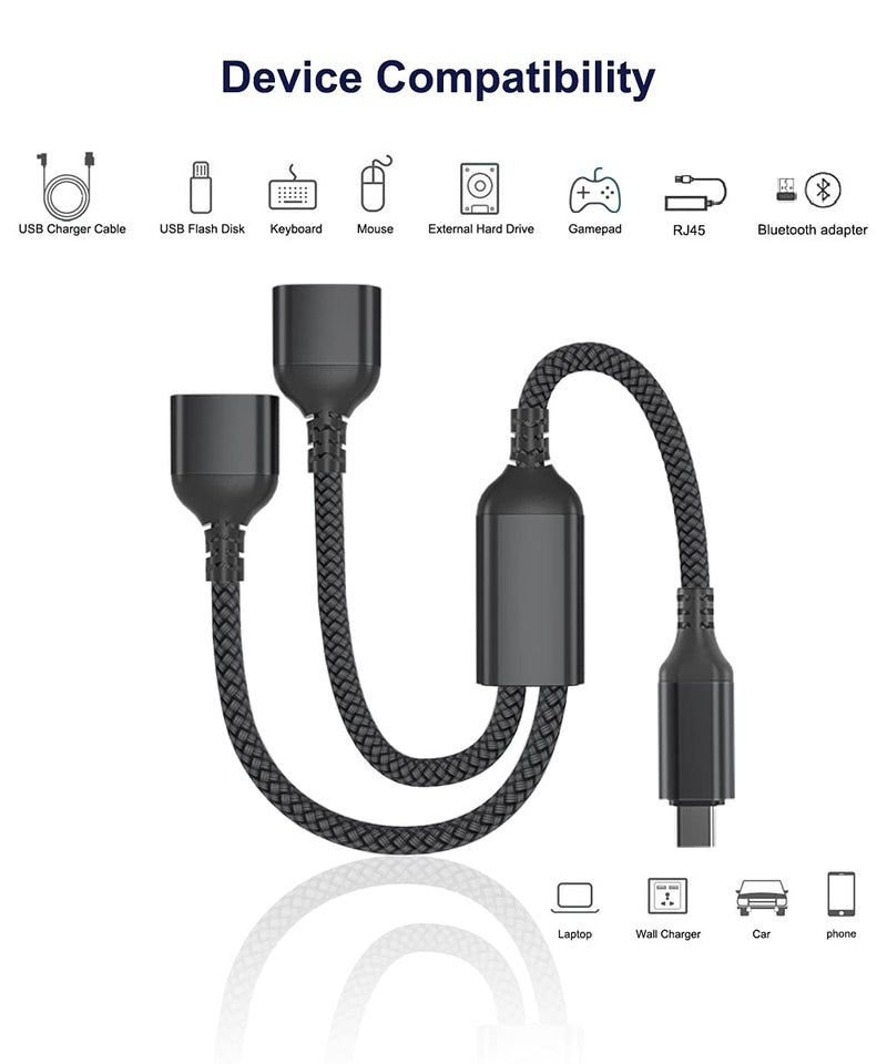  [AUSTRALIA] - USB C Male to Dual USB Female Cable Adapter 1FT, Thunderbolt 3 to Double Type A 2.0 OTG Splitter Cord Converter for MacBook Pro,M1 iPad 2021 Air 4,Microsoft Surface Go,Galaxy Note 20 S20 S21 21 Black