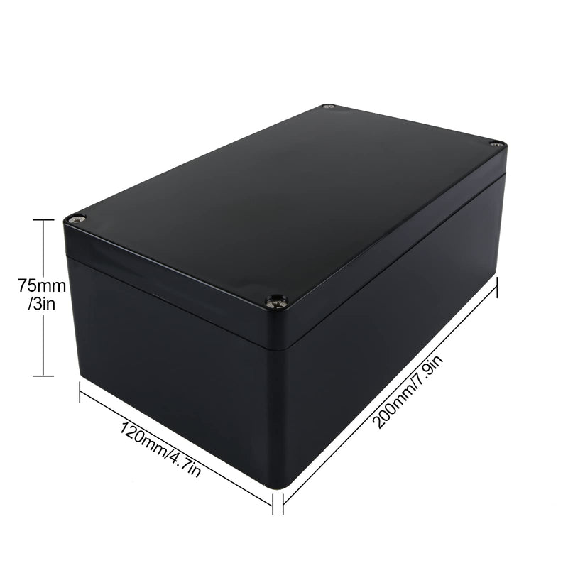  [AUSTRALIA] - Acrux7 7.9x4.7x3 Inch Project Box ABS Plastic Outdoor Junction Box IP67 Waterproof Dust-Proof Electrical Junction Box Enclosure Black(200x120x75mm)
