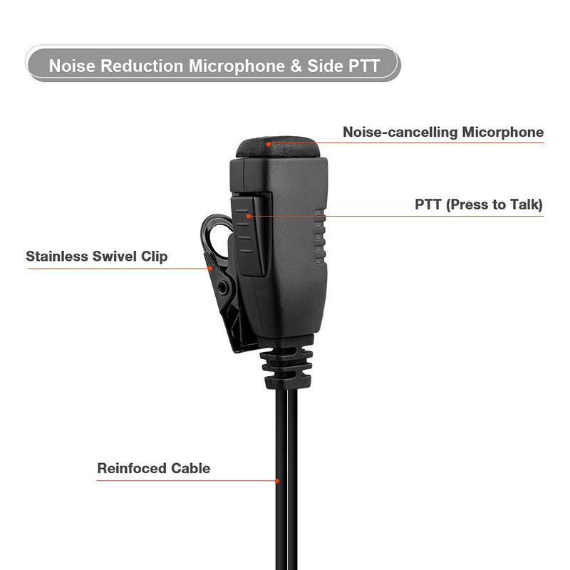  [AUSTRALIA] - Walkie Talkie Earpiece Compatible with Motorola Single Wire Headphone Mic Earhook Headset 2.5mm+3.5mm 2-Pin Two Way Radio Earpiece with PTT