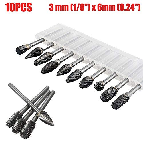 Carbide Rotary Burr Set, 10pcs Tungsten Metal Rotary Burrs, Drill Grinding Cutter Tools Bits Set, 1/8 inch Shank Diameter, for Burr, Flat Weld, de‑Flash - LeoForward Australia