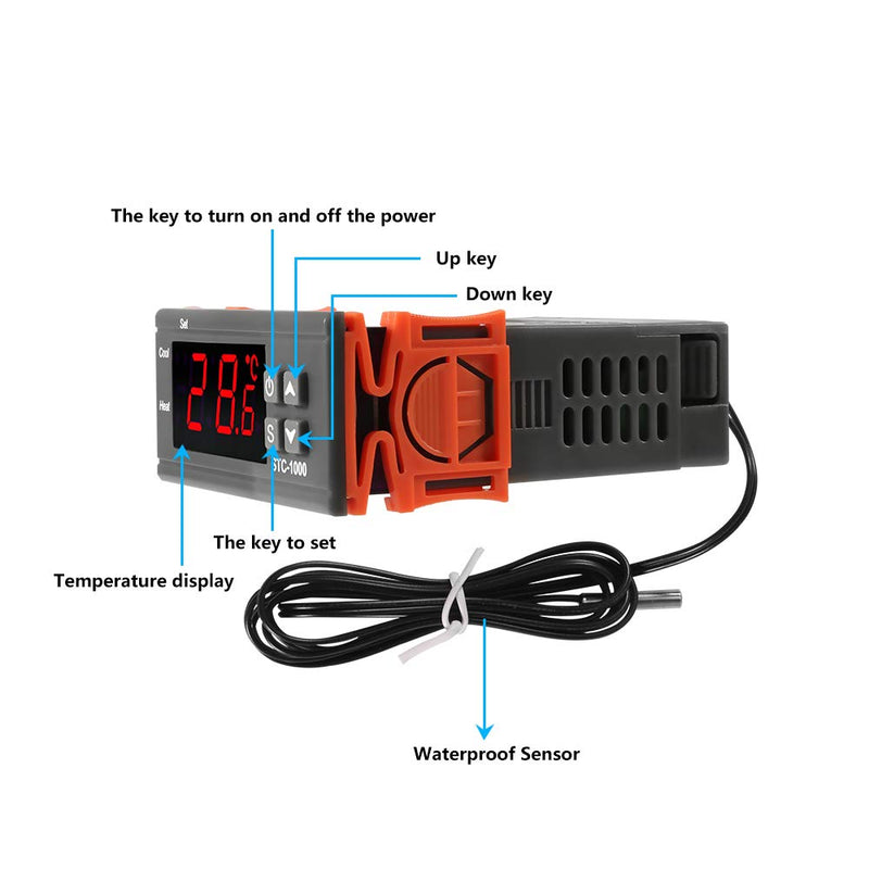  [AUSTRALIA] - Dorhea STC-1000 10A DC 12V Digital LED Temperature Controller Cooling Heating Centigrade Thermostat 2 Relays LED Output with NTC Sensor Probe(12V)