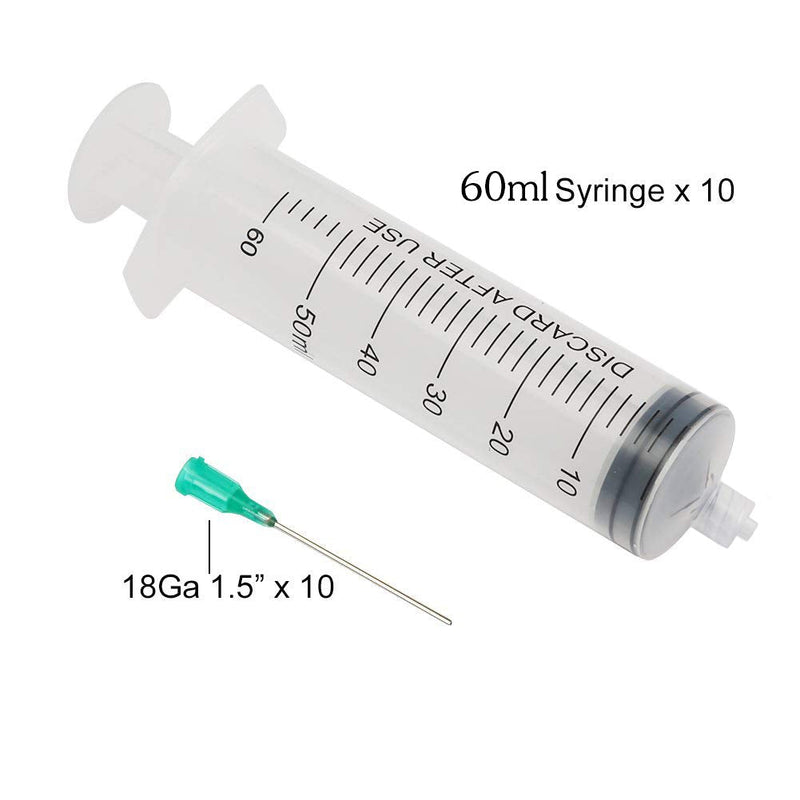  [AUSTRALIA] - Shintop 60ml Syringes with 18Ga 1.5'' Blunt Tip Needles for E-Liquids,Oil or Glue Applicator(Pack of 10)