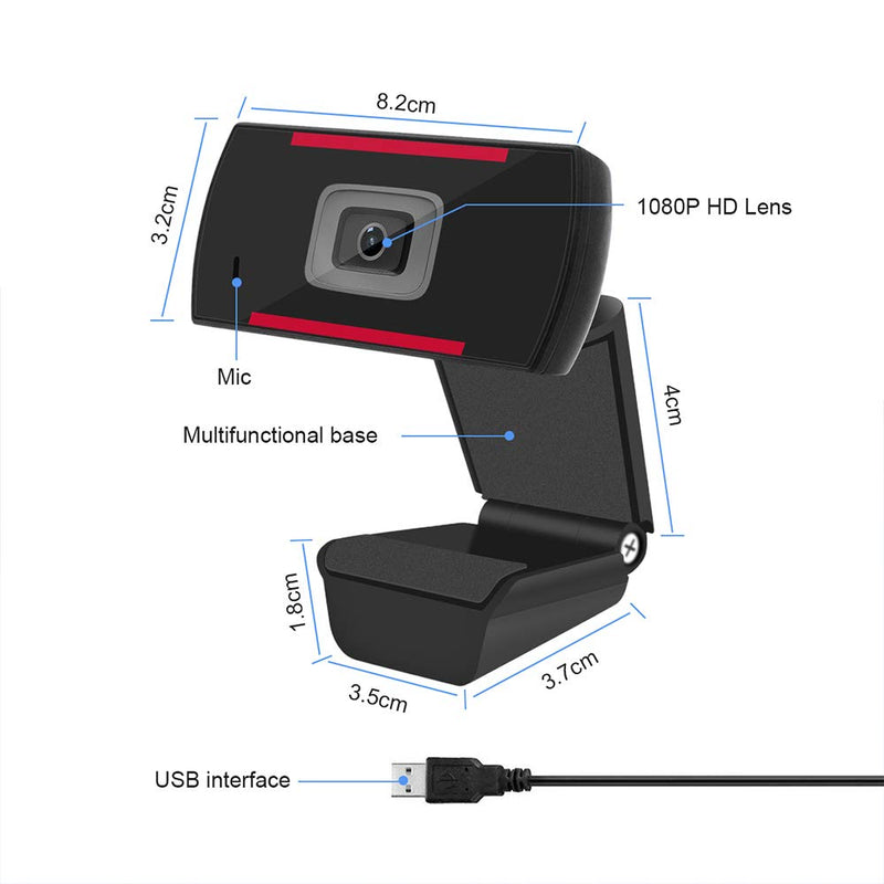  [AUSTRALIA] - 1080P Webcam with Microphone,110-Degree Wide View Angle USB PC Webcam,Plug and Play Video Calling Webcam for Web Conference,Zoom,and Skype Black-2MP