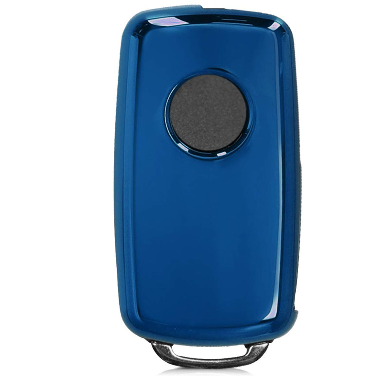  [AUSTRALIA] - kwmobile Car Key Cover for VW Skoda Seat - TPU Key Fob Cover with Varnished Buttons for VW Skoda SEAT 3 Button Car Key - Blue High Gloss