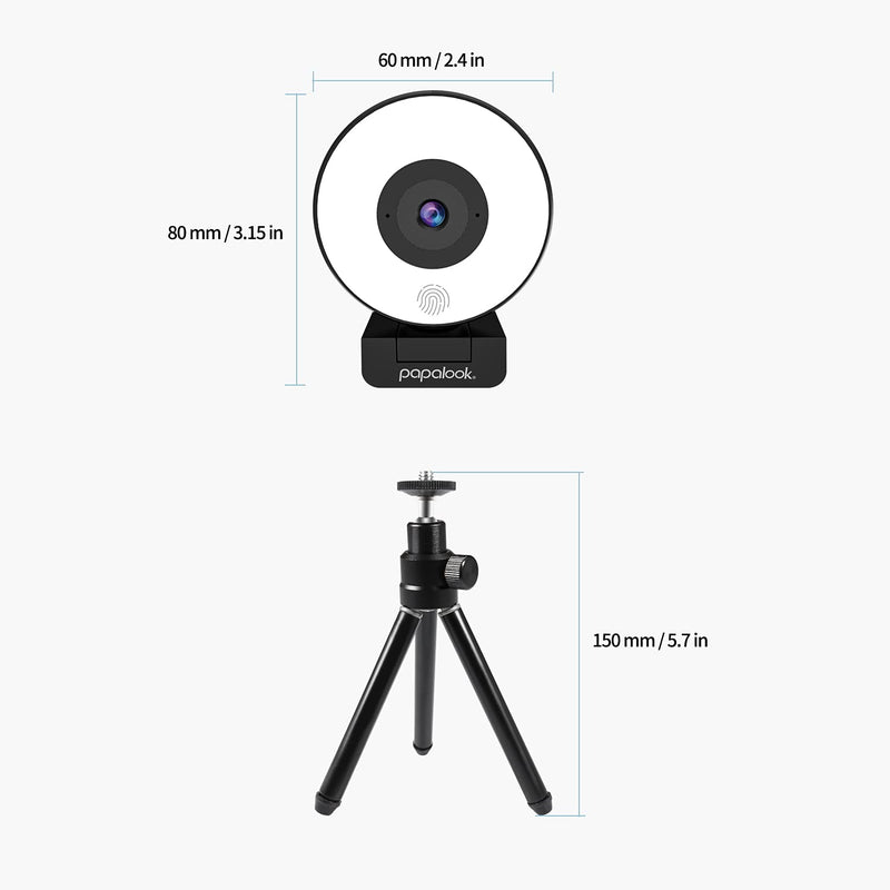  [AUSTRALIA] - papalook PA552 Webcam Streaming with Ring Light and 2 Mics, Full HD 1080p and Tripod Included