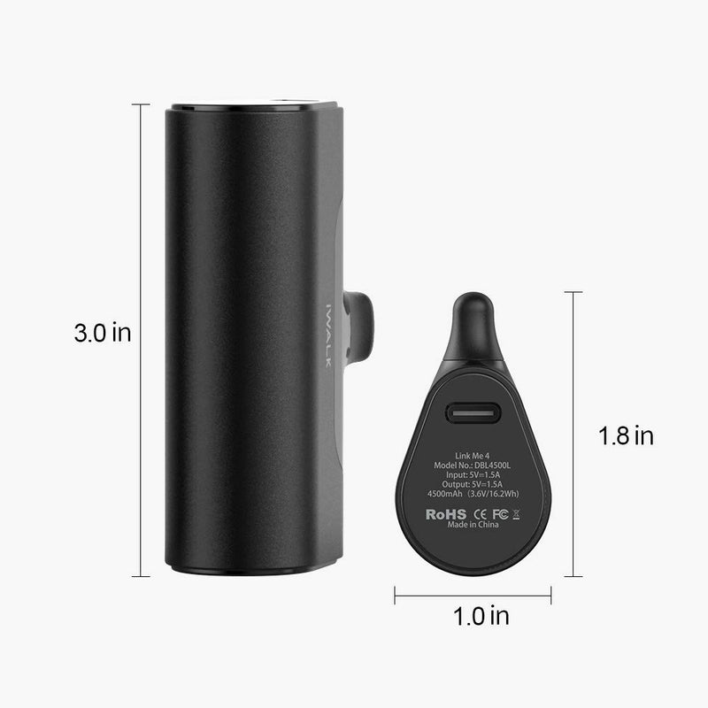  [AUSTRALIA] - iWALK Small Portable Charger 4500mAh Ultra-Compact Power Bank Cute Battery Pack Compatible with iPhone 13/13 Pro Max/12/12 Mini/12 Pro Max/11 Pro/XS Max/XR/X/8/7/6/Plus Airpods and More,Black Black