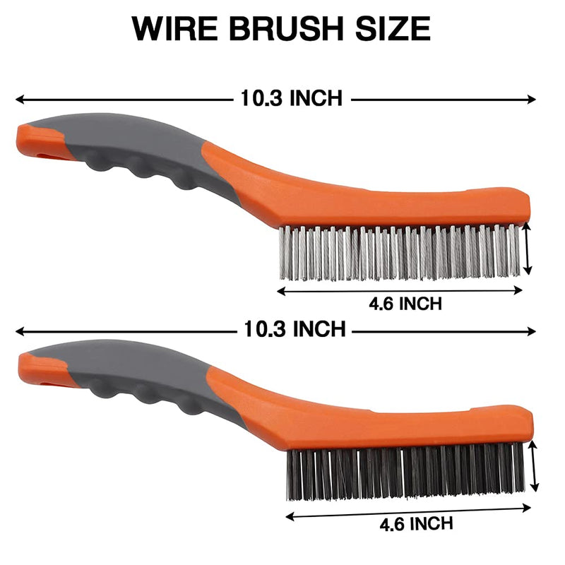  [AUSTRALIA] - Wire Brush Set,Heavy Duty Carbon Steel and Stainless Steel Wire Scratch Brush for Cleaning Rust with 10" Curved Plastic Handle,2 PCs