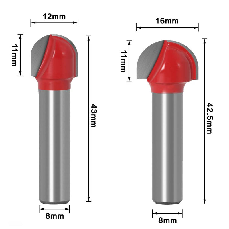  [AUSTRALIA] - ASNOMY 5-piece 8 mm shaft carbide router, hollow groove cutter, round nose cove core box cutter, ball cutter, woodworking cutter - 12 mm/16 mm/19 mm/22 mm/25.4 mm