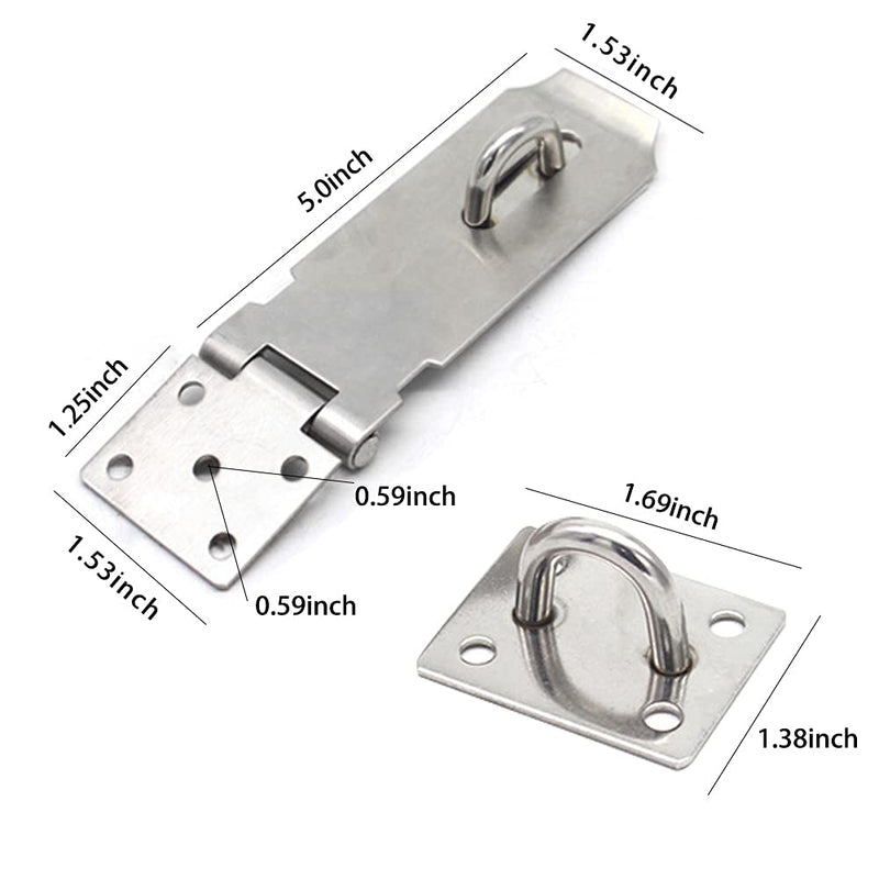  [AUSTRALIA] - Door Locks Hasp Latch, 5 Inch Stainless Steel Safety Packlock Clasp Hasp Lock Latch, Extra Thick Gate Lock Hasp with Screws Brushed Finish 2 Pack (5inch)1