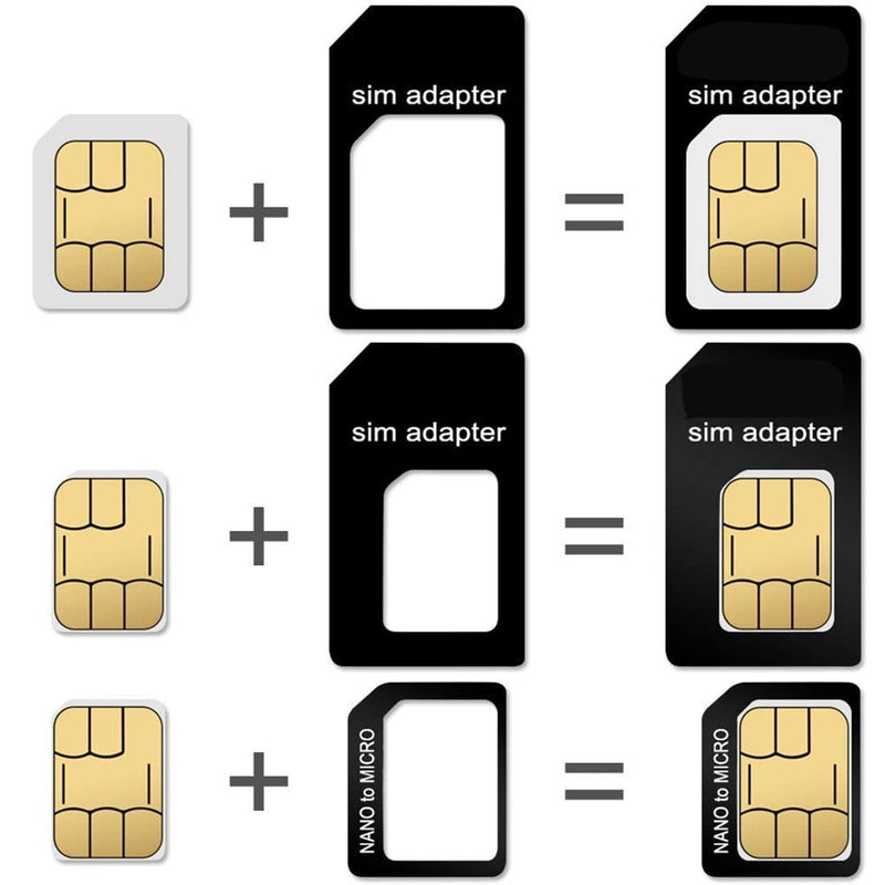  [AUSTRALIA] - 10 Sheets SIM Card Adapter Kit, 4 in 1 Nano Micro Standard Converter Kit Replacement with SIM Tray Eject Removal Tool Steel Ejector Pin 1, Black,Compatible with iPhone iPad Samsung Galaxy HTC Nokia