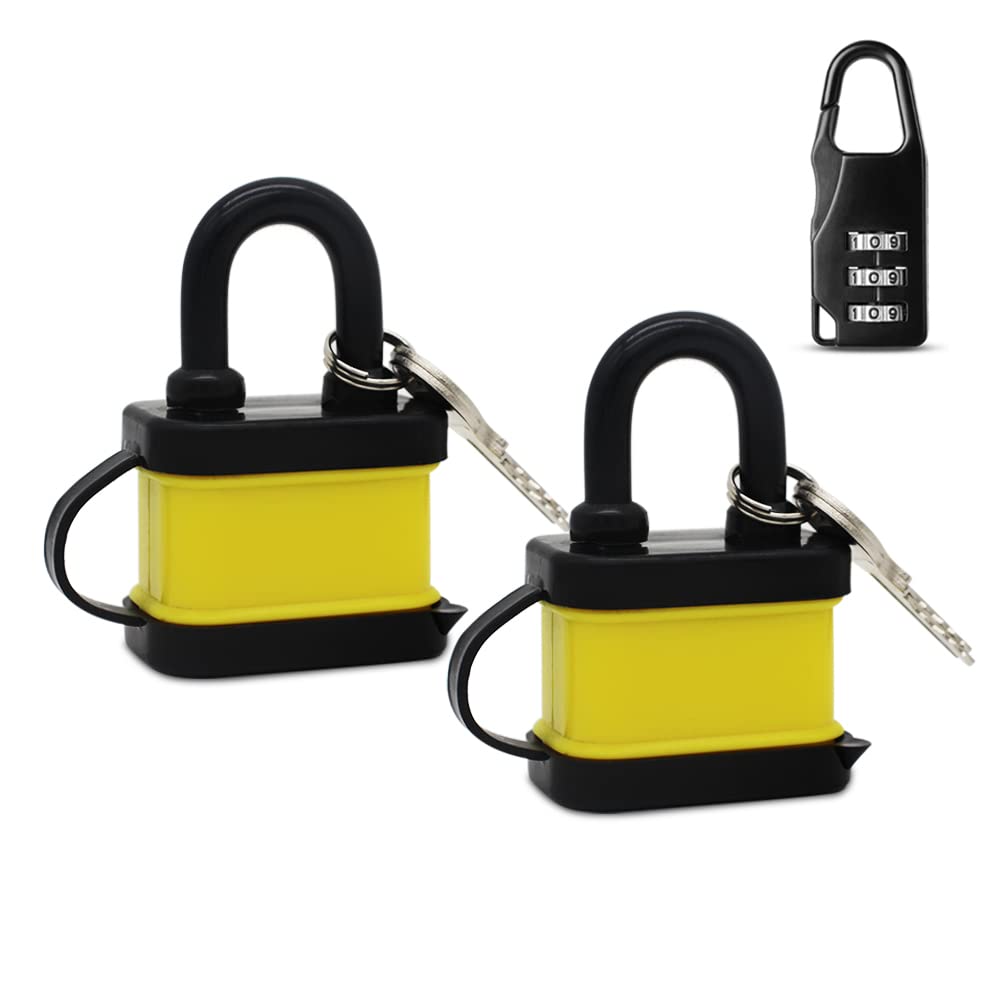  [AUSTRALIA] - Heavy Duty Waterproof Padlock 1-9/16"(40mm)Wide Body 2 Padlocks Keyed Alike (Send a Small Password Lock) (Yellow( 2 Pack)) Yellow( 2 pack)