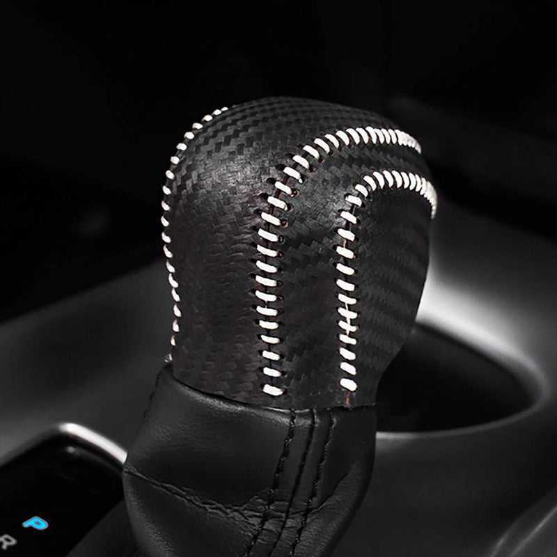  [AUSTRALIA] - Bwen Car Genuine Leather Gear Shift Cover Carbon Fiber Pattern Gear Shift Knob Cover for Toyota C-HR 2018 2019 p-001